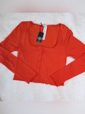 Organic Basics Orange POINTELLE CARDIGAN